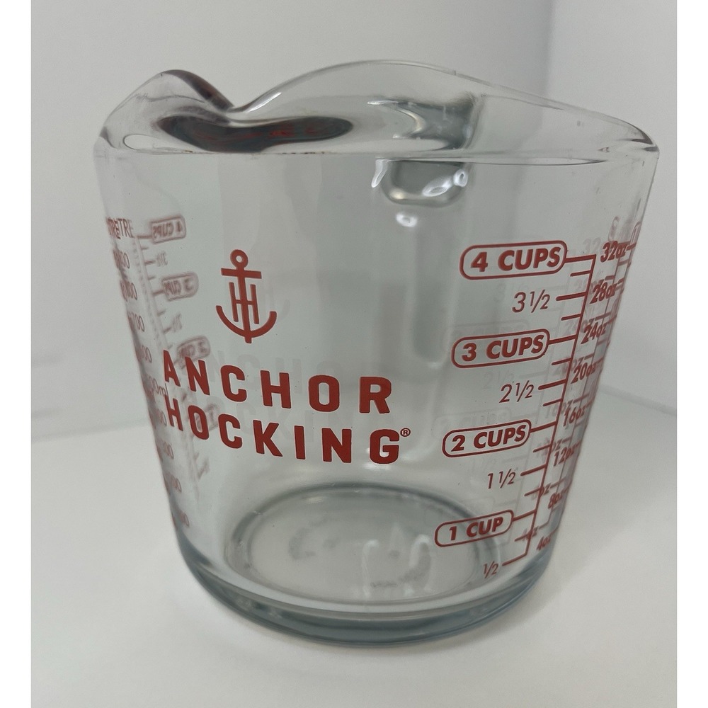 Vintage Anchor Hocking Glass Measuring Cup 4 Cups 32 Oz 1 Liter